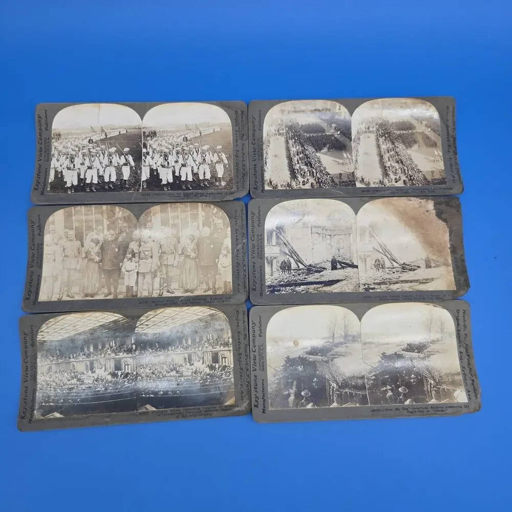 Keystone WWI Stereoview Card Lot 14 Trench Tank Pershing Gas Attack Antique